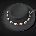 Stylish Black Round Brim Hat with Feather Accent and Shell Decoration Band