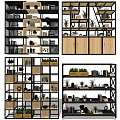 Modern Bookshelf With Metal Frame Wooden Shelves Decorative Plants Books And Decorations