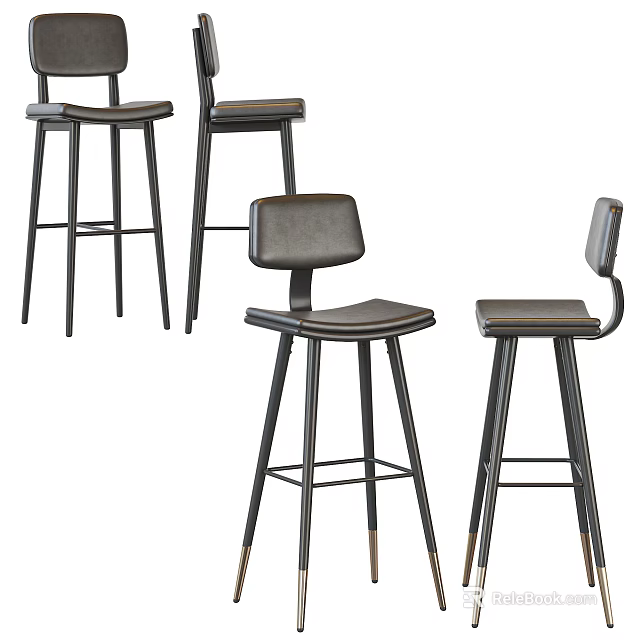Modern Leather Bar Stools With Sleek Metal Frame And Backrest Design 3d model 