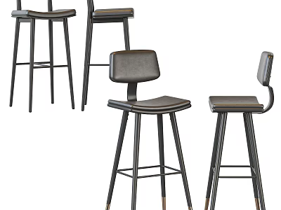 Modern Leather Bar Stools With Sleek Metal Frame And Backrest Design 3d model
