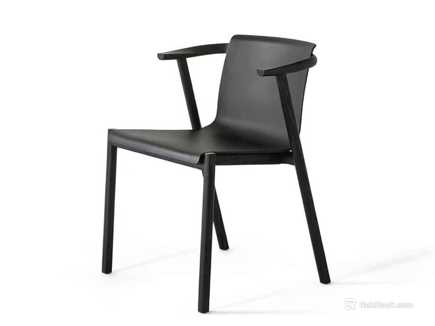 Modern Black Dining Chair With Armrest And Simple Design Structure 3d model 
