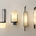 Modern Wall Lamps With Sleek Metal Frames And White Shades Mounted On Beige Wall