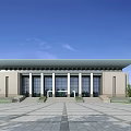 Modern Office Building With Glass Facade Spacious Entrance Steps Plaza And Surrounding Trees