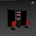 Professional Salon Commercial Equipment With Red Barber Chairs Black Storage Cabinets Mirrors And Product Shelves