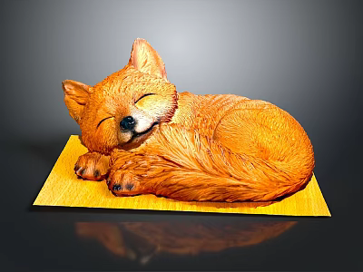 Game And Movie Character Orange Fox Sleeping Curled Up With Closed Eyes On Yellow Mat 3d model