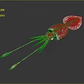 Red Squid With White Spots And Long Tentacles On Dark Background 3d model