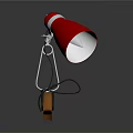 Modern Table Lamp With Red Lampshade Silver Metal Stand And Wooden Base