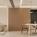 Modern Living Dining Room Design With White Cabinets Wine Rack Dining Table And Lighting Strips