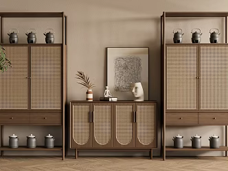 New Chinese Zen Antique Rack Solid Wood Storage Cabinet Solid Wood Case 3d model