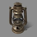 Antique Vintage Metal Kerosene Lamp With Glass Shade And Brass Base