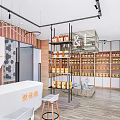 Modern Shopping Mall Store Interior With Shelves Jars Counter Pendant Lights And Seating