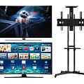 Large Screen Smart TV With Modern Floor Stand And Entertainment Features