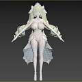 Anime Style Woman With Long Green Hair White Outfit And Light Blue Accents