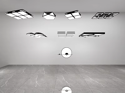 Modern Ceiling Lights With Various Designs Installed In Stylish Interior Space 3d model