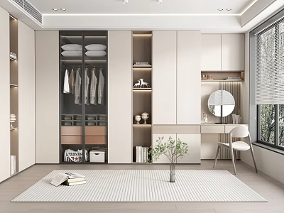 Modern Walk in Closet Interior With Storage Dressing Table And Greenery 3d model