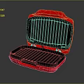 Red Open Electric Sandwich Maker with Black Heating Plates Ideal for Home Kitchen