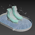 Stylish Light Blue Ice Skates Placed On Round Ice Crack Platform With Snowflakes