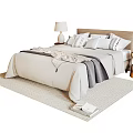 Cozy Double Bed With Beige Headboard White Gray Bedding Side Table Lamp And Light Rug