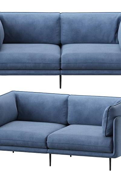 Modern Blue Upholstered Sectional Sofa With Metal Legs And Comfortable Seating 3d model