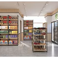Supermarket Beverage Section With Refrigerated Display Cases And Shelves Of Various Drinks