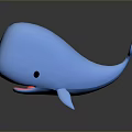 Blue Cartoon Whale Character With 3D Rendered Tail And Flipper Details