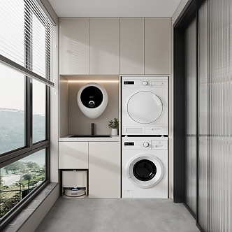 Modern Balcony Home Furnishing Balcony Cabinet Washing Machine Cabinet 3d model