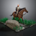 Man Riding Brown Horse on Green Grassland Near Big Stone Scenic View