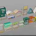 Colorful Outdoor Market Stalls With Various Designs And Vendor Booths