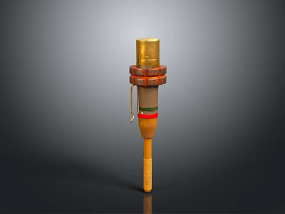 Ancient Decorative Weapon Featuring Brass Top Wooden Handle And Red Ring Accents 3d model