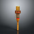 Ancient Decorative Weapon Featuring Brass Top Wooden Handle And Red Ring Accents