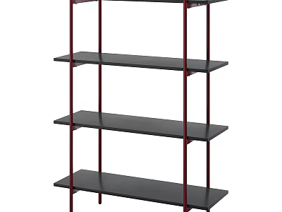 Four Tier Black Shelves With Red Metal Frame Modern Storage Shelving Unit 3d model
