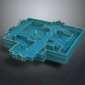 Cartoon Blue Castle Interior With Bridges Arches And Detailed Decorative Layout