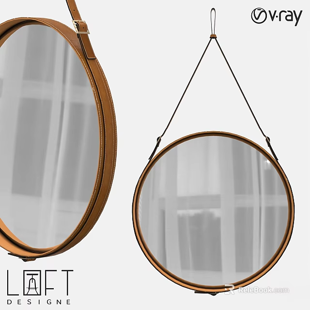 Round Wooden Frame Mirrors Hanging With Curtain Background For Home Interior Decor 3d model 