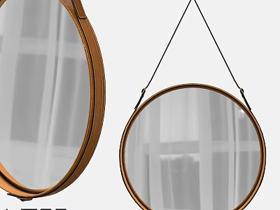 Round Wooden Frame Mirrors Hanging With Curtain Background For Home Interior Decor 3d model