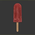 Vibrant Red Popsicle with Smooth Surface Wooden Stick and Fruit Flavored Summer Treat