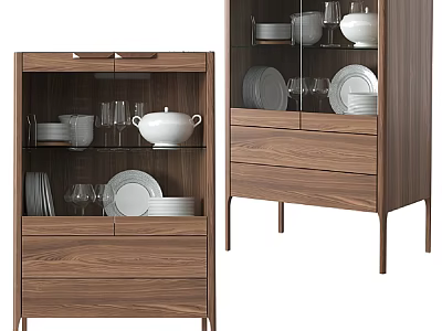 Modern Wooden Console Cabinet Sideboard With Glass Doors Drawers And Dishes Storage 3d model