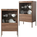 Modern Wooden Console Cabinet Sideboard With Glass Doors Drawers And Dishes Storage