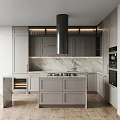 Modern Kitchen Interior With Gray Cabinets Marble Countertops Island And Backsplash 3d model