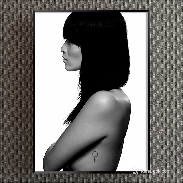 Black and White Female Profile Figure Painting With Short Hair and Minimal Background 3d model 