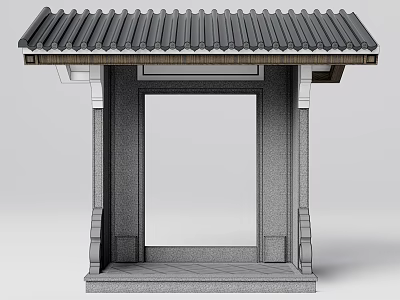 Traditional Chinese Entrance Gate With Stone Frame And Tile Roof Design 3d model