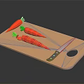 Fresh Red Carrots on Wooden Cutting Board with Sharp Kitchen Knife 3d model