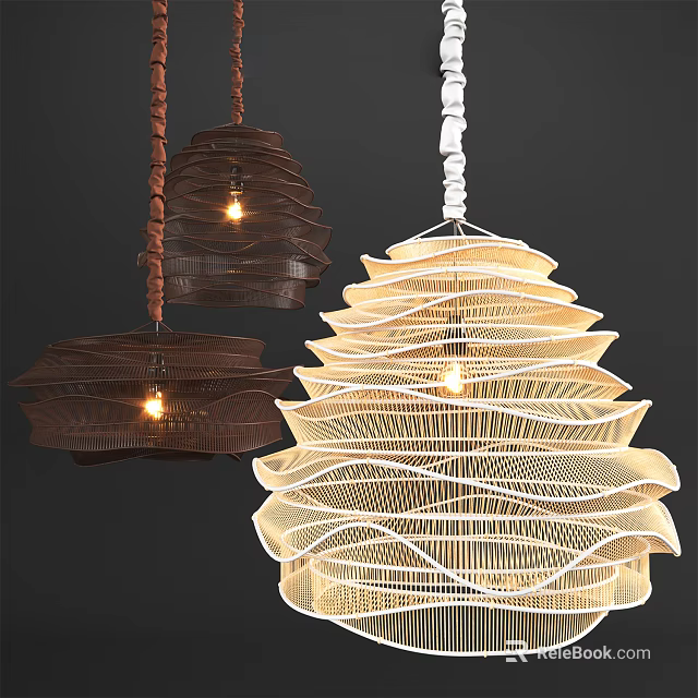 Modern Decorative Chandeliers With Layered Woven Structure And Warm Glowing Light 3d model