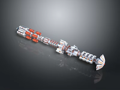Futuristic Space Station Assembly with Red White Modules and Mechanical Joints 3d model