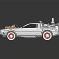 Silver DeLorean Car With Gull Wing Doors Red Wheels And Roof Mounted Device
