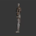 Humanoid Robot Character With Metallic Rustic Surface And Industrial Mechanical Design Standing Pose