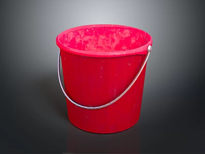 Durable Red Plastic Bucket With Metal Handle For Daily Household Use 3d model