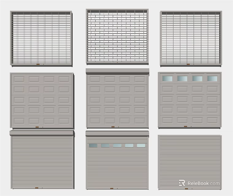 Various Garage Door Designs With Panel Window And Roller Shutter Styles 3d model 