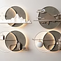 Elegant Modern Circular Wall Decor With Mountain Cloud And Architectural Elements 3d model