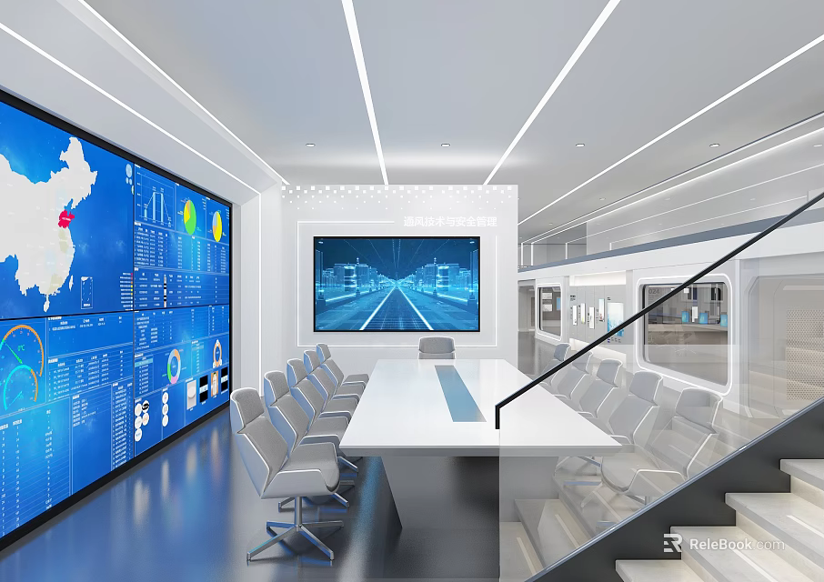 Modern School Modern Learning Space With Large Screen Tables Chairs And Stepped Design 3d model 