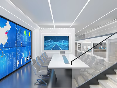 Modern School Modern Learning Space With Large Screen Tables Chairs And Stepped Design 3d model